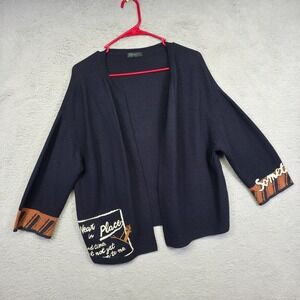 Stile Benetton Cardigan Womens OS Blue Open Front Wool Preppy Nautical Sweater‎